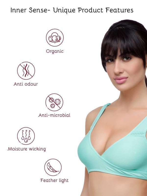 Image of Inner Sense Organic Cotton Bamboo Nursing Bra for Women I Non Padded Feeding Bra with Keyhole Back Design I Wire Free Maternity Innerwear with Full Coverage
