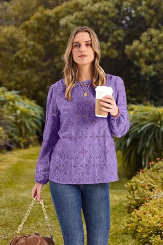 Image of OFEEFAN Blouses for Women Dressy Casual Spring Tops 2026 Summer Outfits Flower Lace Crochet Long Sleeve Shirts