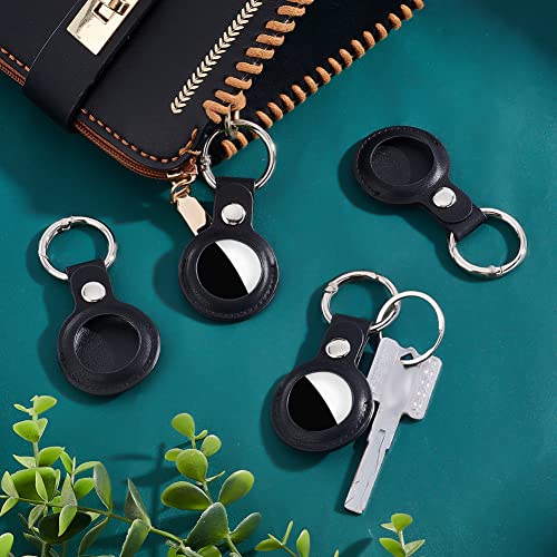 Ph Pandahall 4Pcs Coin Holder Keychain, Pu Leather Protector Cover Black Leather Case With Clear Window Keychain Ring For Lucky Coins Key Finder Tracker Backpacks Pet Collar Necklace #TOP1