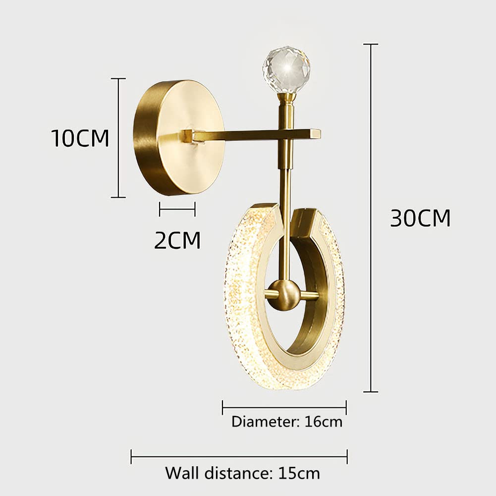 Oświetlenie wewnętrzne LED Ściemnianie 10W 3000K ~ 6000K Szczotkowany Brass Obrotowa Lampa Ścienna Z Kryształowym Kloszem Akrylowy Lampka nocna Sypialnia Disp