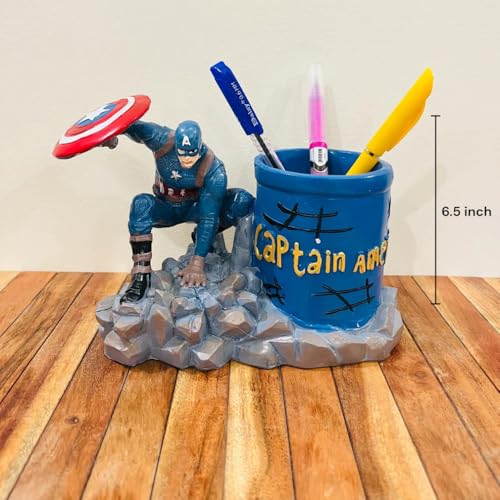 Image of Pen Holder with Mesh Cup Organiser, Desk Accessory, 4.5 inch, Black and White (Captain America)