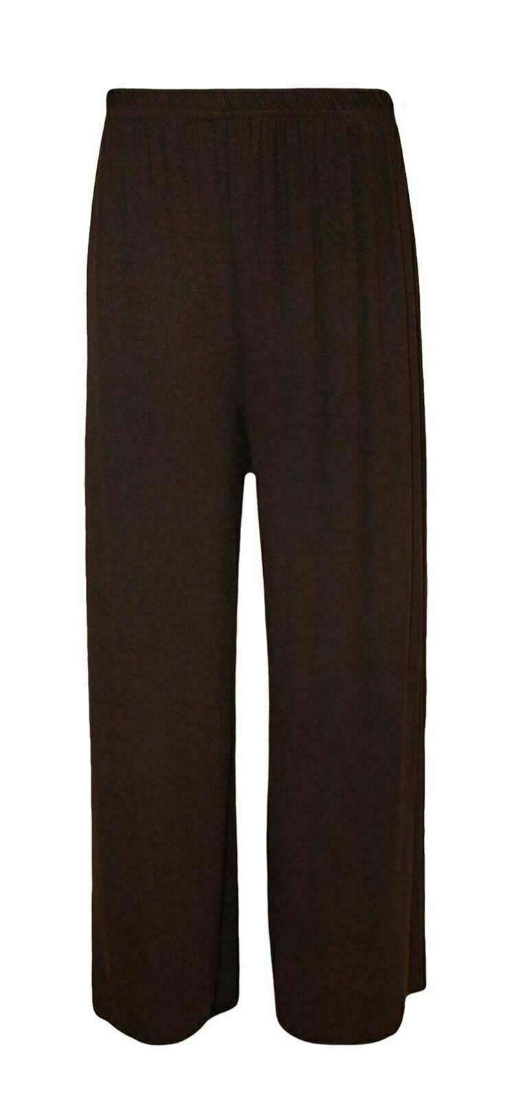 Fairy Trendz Ltd Women's Brown Plus Size Palazzo Trousers Baggy Flared Wide Leg Pants Plain Casual Wear Trousers ( Uk 24-26)
