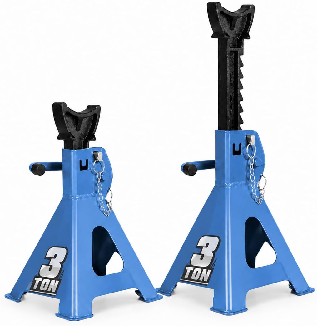 Jack Stands, 3 Ton(6600 Lbs) Capacity with Rubber Cover and 2 Crossbars, Heavy Duty Steel Double Locking Car Lifting Stand, 1 Pair (Black Orange(with Rubber Cover))