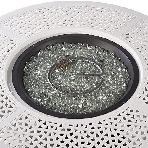 Image of Oakland Living Round 44 in. x 44 in. Aluminum Propane Fire Pit Table with Glass Beads, Two Covers, Lid, 57,000 BTUs in White Finish