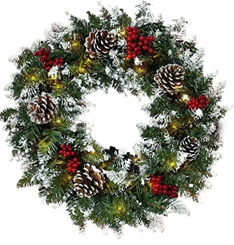 Christmas Wreath for Front Door, Pre-lit Christmas Winter Home Adornment