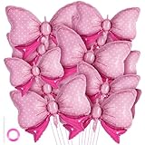 12 Pcs Pink Bow Balloons for Girls, Giant Foil Balloons, Gender Reveal Decorations for Birthday Party, Wedding, Baby Shower, Mouse Party Decoration
