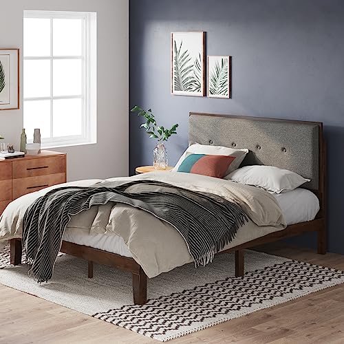Image of Zinus Moiz Wood Platform Bed Frame with Adjustable Upholstered Headboard, Solid Wood Bed, Wood Slat Support, No Box Spring Needed, Easy Assembly, King