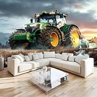 Fototapete Weizenfeld - 350x256cm Vliestapete Mit Traktor-Motiv