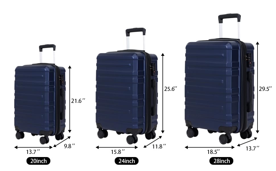 Travel with 3-Piece Luggage Set, Durable Hardshell Suitcases with Wheels, TSA Lock, Blue2