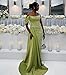 Mermaid Sequin Sparkly Prom Dresses Off Shoulder Bodycon Long Satin Ruched Formal Gowns with Slit Fuchsia US 0