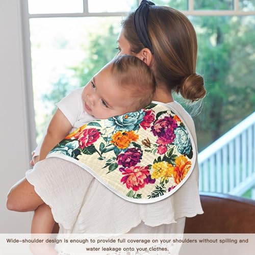 MCHIVER Floral Peony Blossom Beige Baby Burp Cloths Cotton Washcloths Soft Absorbent Burping Rags for Baby Boys Girl Burpy Cloth Bib 4 Pack 7