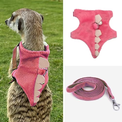 Image of MANON ROSA Ferret Harness and Leash Set Small Animal Clothes Dinosaur Shaped Walking Vest for Baby Rabbit Guinea Pig Bunny Puppy Mouse Pets Teacup Chihuahua (Pink)