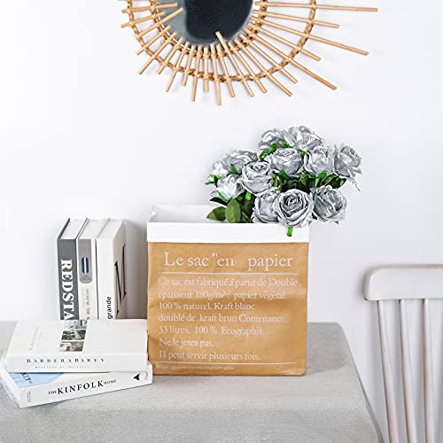 Nubry Artificial Silk Rose Flower Bouquet Lifelike Fake Rose For Wedding Home Party Decoration Event Gift 10Pcs (Silver) #TOP6