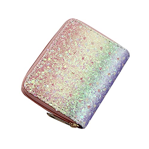 Women Small Short Wallets Mermaid Scale Coin Purse Credit Card Holder with Zipper for Teen Girls, one size