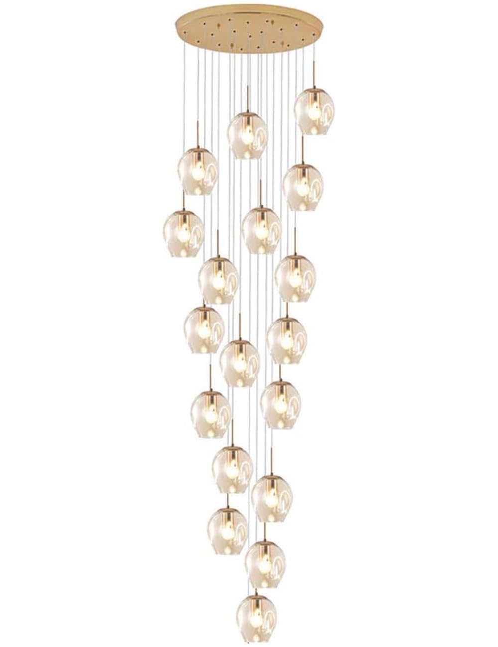 SYAXVOM Oversized Staircase Chandelier - Adjustable Length Modern Pendant Light for Villa Stairwell Creative 18-Ball Yellow Hanging Ceiling