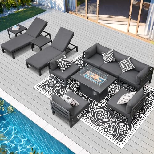 RADIATA-11-Pieces-Aluminum-Patio-Furniture-Set-with-Fire-Pit-Table-Sectional-with-with-29-Large-Depth-Seat-Chaise-Lounge-Outdoor-Luxury-Sofa-Set-Grey RADIATA 11 Pieces Aluminum Patio Furniture Set with Fire Pit Table Sectional with with 29 Large Depth Seat Chaise Lounge Outdoor Luxury Sofa Set Grey