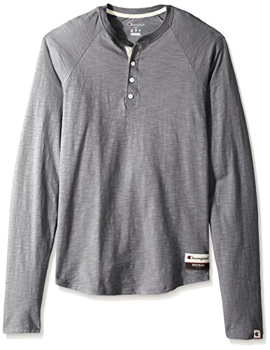 Champion Men's Authentic Originals Long Sleeve Henley, Oxford Gray, Small