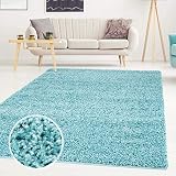 ayshaggy Shaggy Teppich Hochflor Langflor Einfarbig Uni Türkis Weich Flauschig Wohnzimmer, Größe: 200 x 290 cm