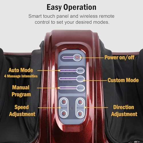 Image of H&B Luxuries Shiatsu Foot Massager Machine with Remote Controller, Kneading and Rolling Home Massagers for Feet, Ankle, Calf, Leg, Ideally for Men, Women, Father, Mom Parents and The Elderly, Red