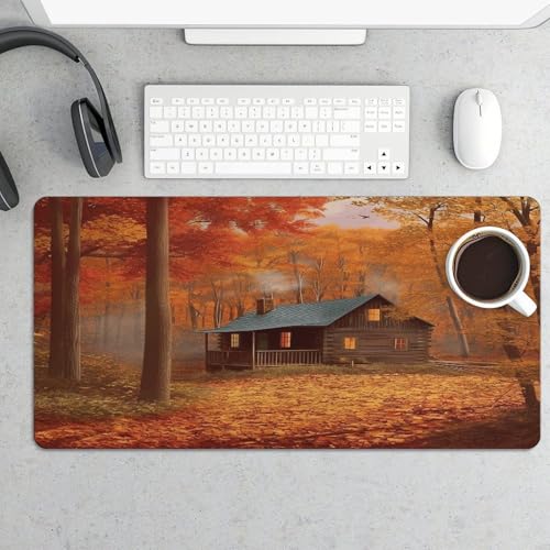 Alfombrilla de escritorio grande de caucho estilo Autumn Woods Cabin miniatura 5