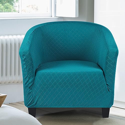 Image of SearchI Club Chair Slipcover Stretch Barrel Chair Covers Jacquard Tub Chair Slipcover Spandex Armchair Sofa Cover Removable Couch Furniture Protector Arm Chair Cover for Living Room(Lake Blue Rhombus)