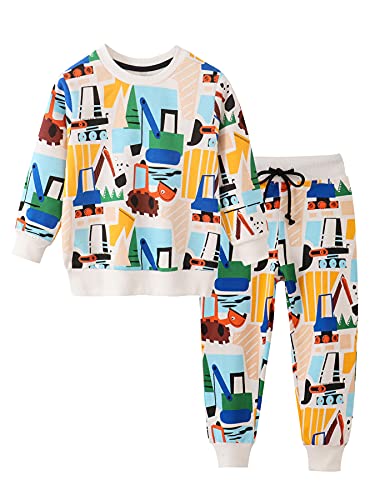 NATUST Trainingsanzug Jungen Jogginganzug Kinder Sportanzug Bagger Drucken Sweatshirts und Hosen Set Baumwolle Bekleidungsset Frühling Herbst 2-7 Jahre 110 Cover