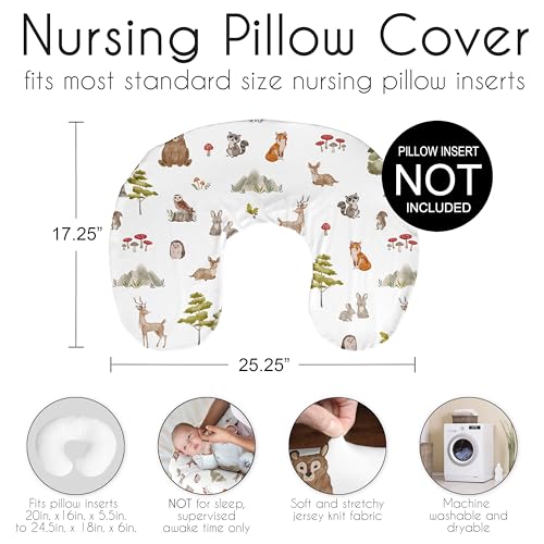 Image of Sweet Jojo Designs Woodland Forest Animals Boy Girl Unisex /Gender Neutral Nursing Pillow Cover Baby Breastfeeding Slipcover Infant Newborn Nursery Bottle Breast Feeding Pillowcase Pillow NOT Included