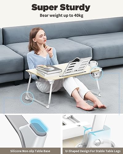 Image of SAIJI Folding Bed Desk for Laptop, Extra Large Folding Bed Tray Table | Laptop Bed Desk for Laptops and Writing, Portable Floor Stand Laptop Desk Table for Adult,Kids, 25.6 inch x 19.3 inch ,Teak