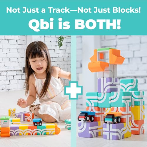 Image of QBI Magnetic Blocks for Toddlers Ages 2-4, Trucks & Fruit Tiles with 2 Cars | Safe ABS Material, Pretend Play Grocery Store, Role Play Sequencing, Montessori Sensory Learning, Birthday Gift Idea