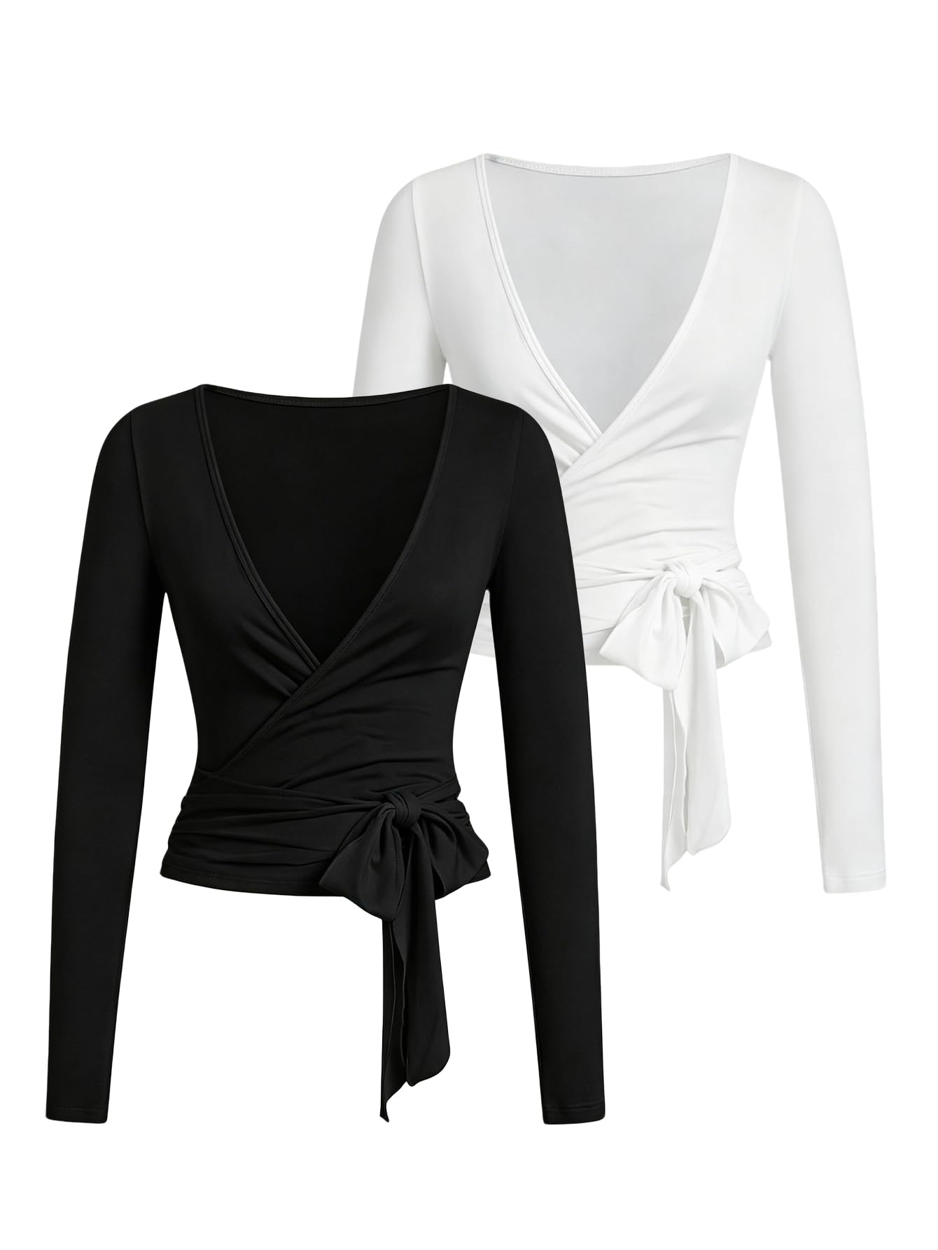 BJhaz Women's Pilates Wrap Tops 2-Pack