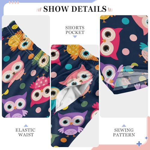 Colorful Owl Polka Dot Boys Long Pants Soft Trousers Elastic Waist Kids Lounge Bottoms with Pockets S-XL4