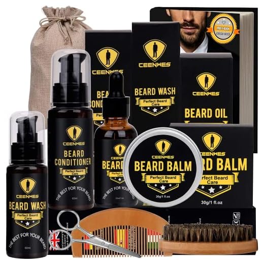 Kit Barba Hombre 10 en 1 Kit Cuidado Barba Hombre Regalos para Hombre Aceite de Barba, Cepillo para Barba, Peine para Barba, Peine para Modelar y Tijeras para Bigote