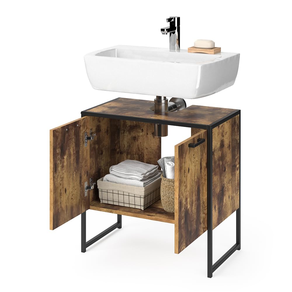 Vicco Mobile sottolavabo per bagno Fyrk, Legno antico, 60 x 60 cm, con intaglio per sifone per il montaggio sotto il lavandino