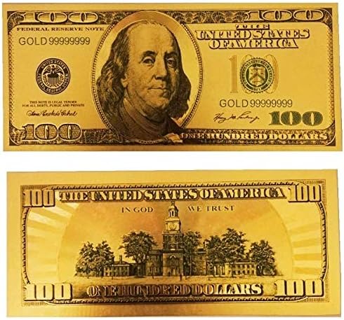 Beautiful COLOURISED 24K Gold Plated Embossed $100 Bill USD Dollar Note