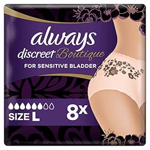 Always Discreet Boutique incontinentiebroekje maat L (44-54) (8 broeken) vrouwelijk design en betrouwbare bescherming bij zwakke luchtbellen, lekbescherming en OdourLock-technologie