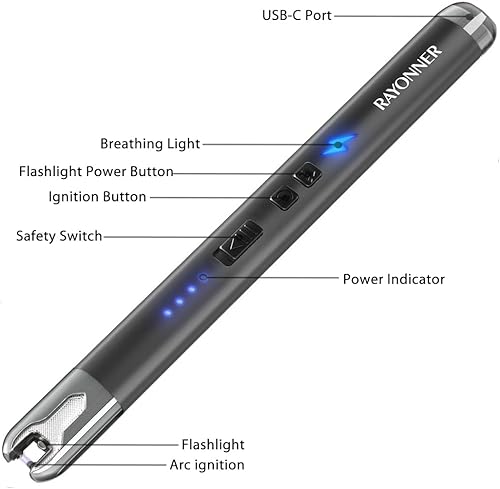 Miniatura 3 de RAYONNER Encendedor eléctrico para velas, encendedor recargable USB ARC (1 paquete, gris)