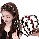 Hvjwfu 3er-Pack Vintage-Haarband mit künstlichen Perlen und hohem Schädel, Stirnband mit Zähnen,...