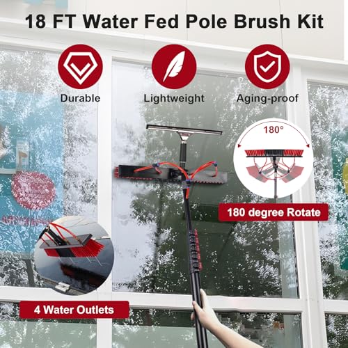 Image of 18FT Solar Panel Cleaning Brush & Squeegee Kit, Proffesional Window Washing Tool, 22in Wide Brush & 2 Dusting Brush, Water Fed Pole, Extendable Telescopic Pole for Roof Mounted Solar Panels