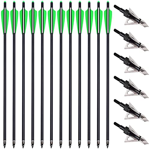 PMSM 12 Stück Carbon Armbrustbolzen 20 Zoll Armbrustpfeile und 6 Stück Armbrust Jagdspitzen kit,Armbrust Carbonpfeile für Jagd und Zielbogenschießen Schießen (20 Zoll Grün und Schwarz) Cover