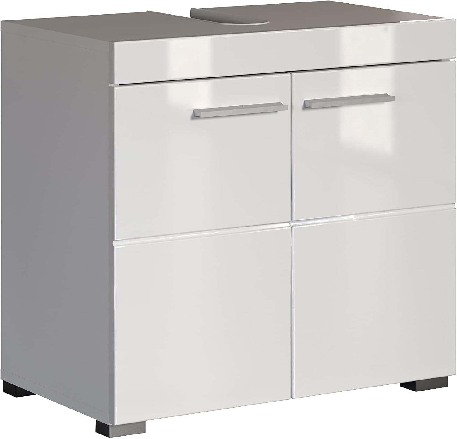 trendteam smart living Armario bajo de Lavabo para baño Amanda, 60 x 56 x 34 cm, en Blanco y Blanco de Brillo Intenso, con abundante Espacio de Almacenamiento