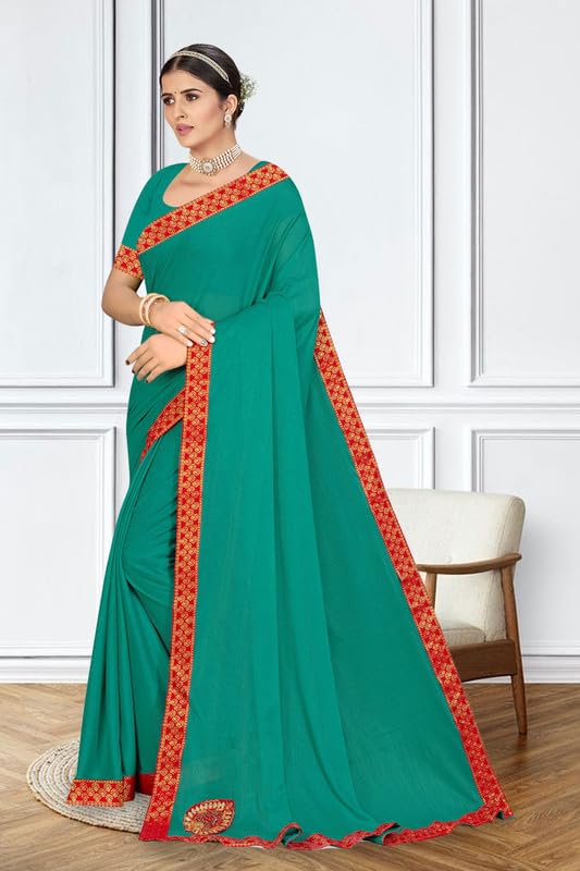 Image of V4M, Women's Fancy Chiffon Dyed Saree With Unstitched Blouse Piece Fancy Look.