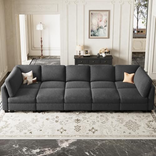Image of Belffin Cloud Couch with Deep Seat Linen Sectional Sleeper Sofa Apartment Couch. Dark Grey Sofa