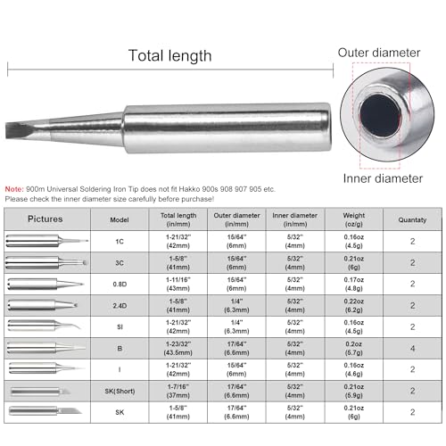 Image of Soldering Iron Tips 20 Pcs 900M Solder Tips Replacement for Hakko, TENMA, Quick, Radio Shack, Aoyue, Yihua Solder Station