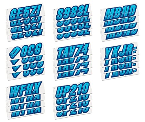 Image of STIFFIE Techtron Sky Blue /Navy 3 inch Boat & PWC Registration Decals • Numbers Letters Stickers