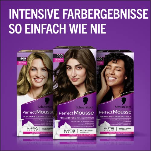 Foto von Schwarzkopf Perfect Mousse Permanente Schaumcoloration 400/4-0 Dunkelbraun (3 x 92,5 ml), Haarfarbe mit perfekter Grauabdeckung, Coloration für intensive Pflege & strahlenden Glanz