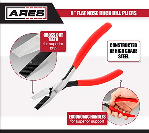 Ares 70662-8-Inch Flat Nose Duck Bill Pliers - Cross Cut Teeth For Superior Gripping Power - For Hard To Reach Narrow Spaces & Limited Clearance Areas - Automotive, Electrical Work & More #TOP2