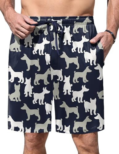 Image of Ekouaer Men's Pajama Shorts Soft Sleepwear Bottoms Elastic Waistband Loungewear Breathable Men Shorts with Pockets