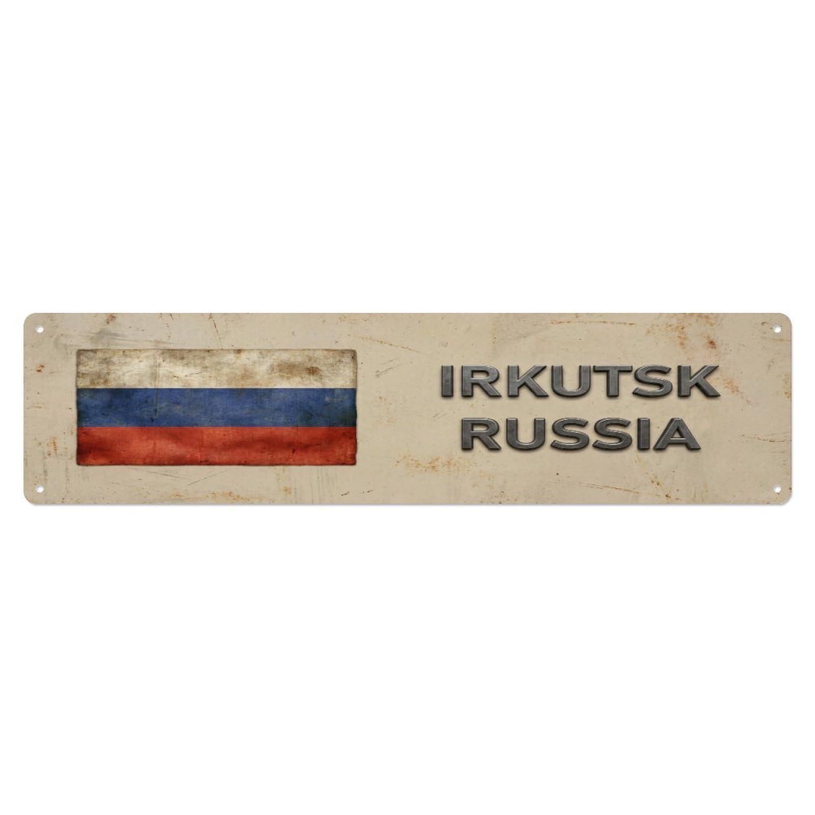Metal Tin Sign Vintage Irkutsk Russia Flag Decor Rustic Travel