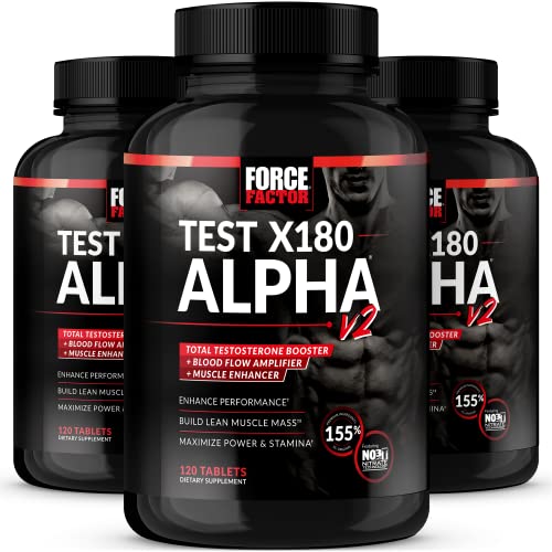 Test X180 Alpha v2 Testosterone Booster for Men, Testosterone Supplement with Testofen and Nitrates to Build Muscle and Strength, Boost Nitric Oxide for Performance, Force Factor, 360 Tablets (3-Pack)