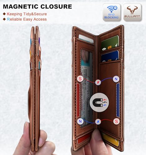 Image of BULLIANT Slim Wallet For Men 12Cards,Magnetic Flip Build-in Money Clip Airtag Compatible-RFID Blocking